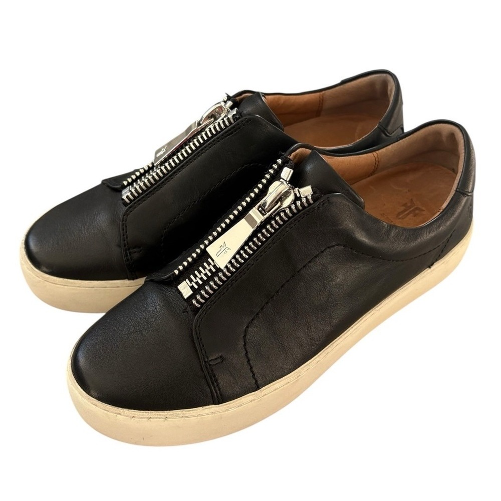 Frye Lena Zip Low Sneaker Size 6.5 Black Leather Platform